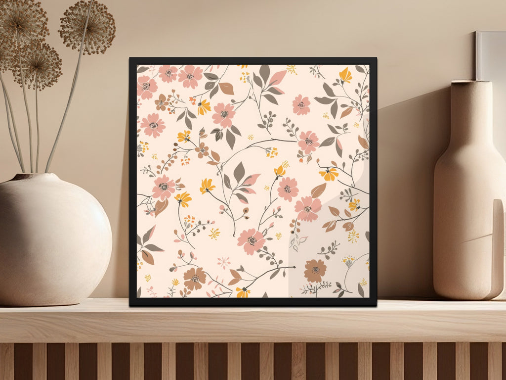 Pink and Yellow Floral Pattern Framed Art Print Product