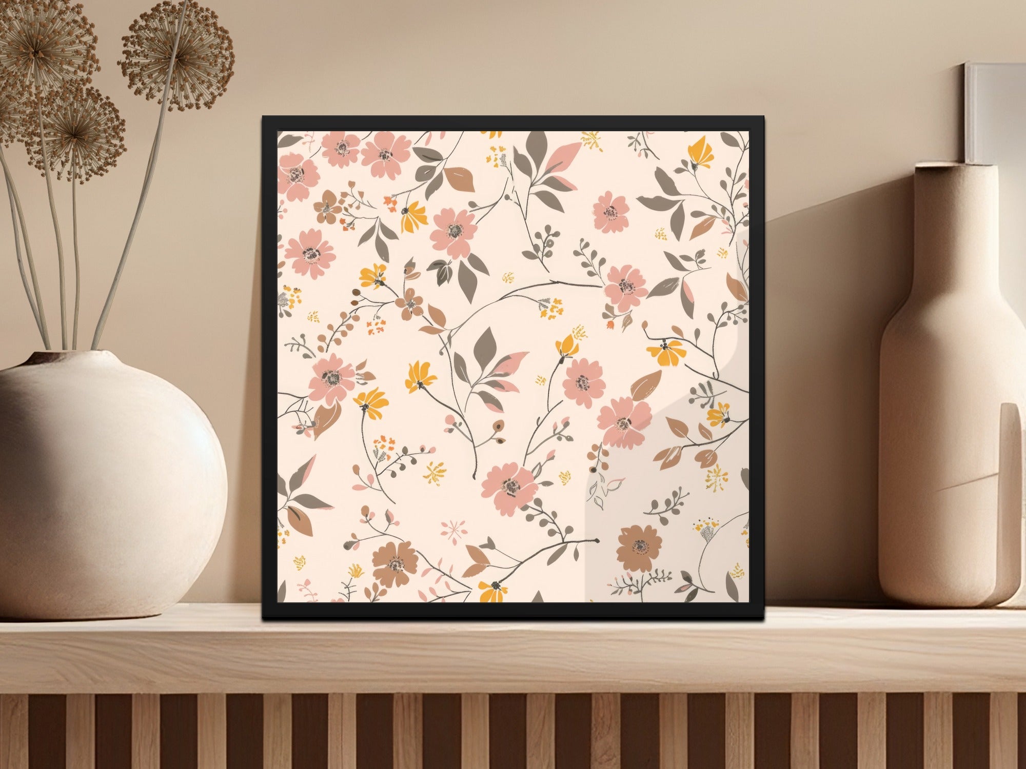 Pink and Yellow Floral Pattern Framed Art Print Product