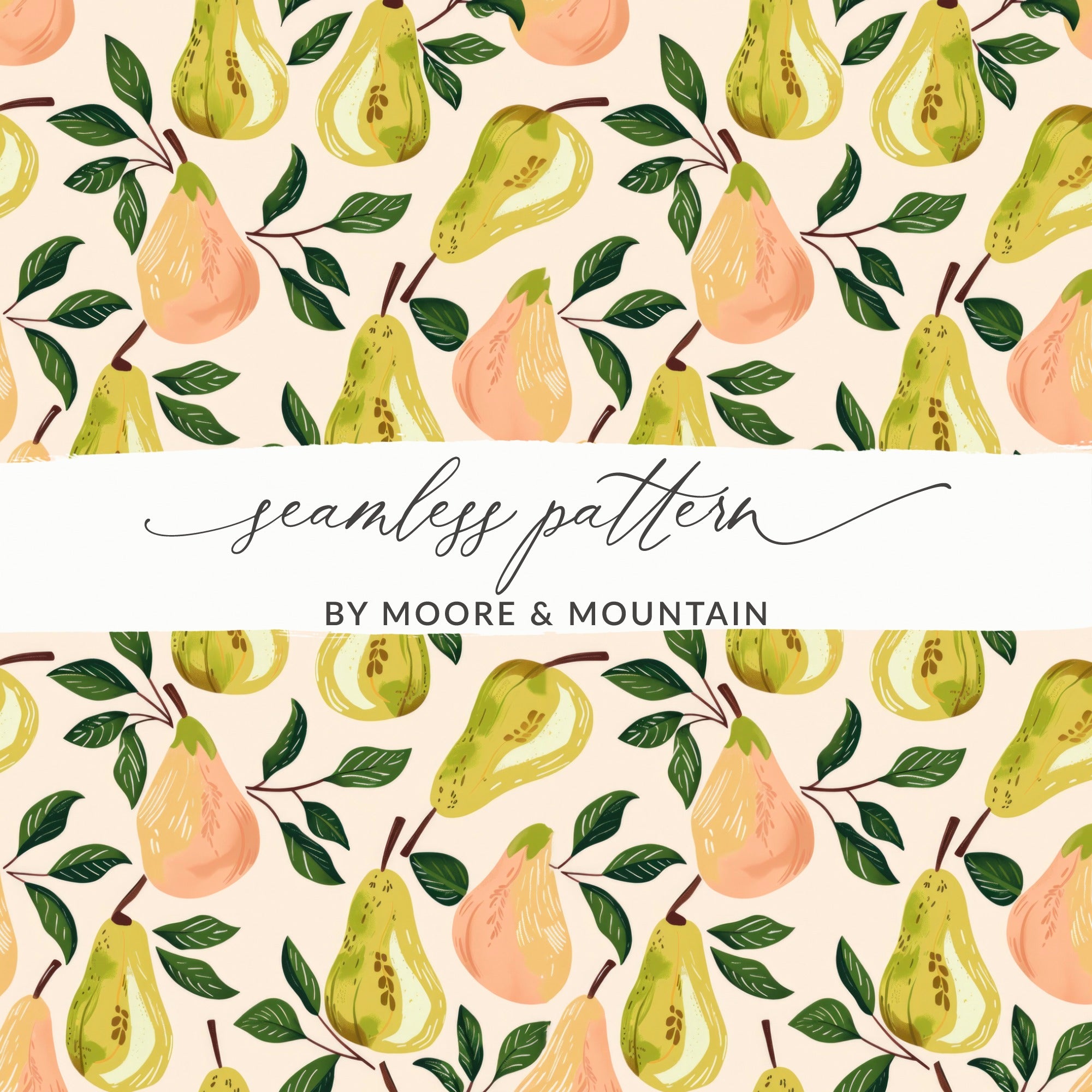 Seamless Pear and Leaf Pattern by Moore & Mountain