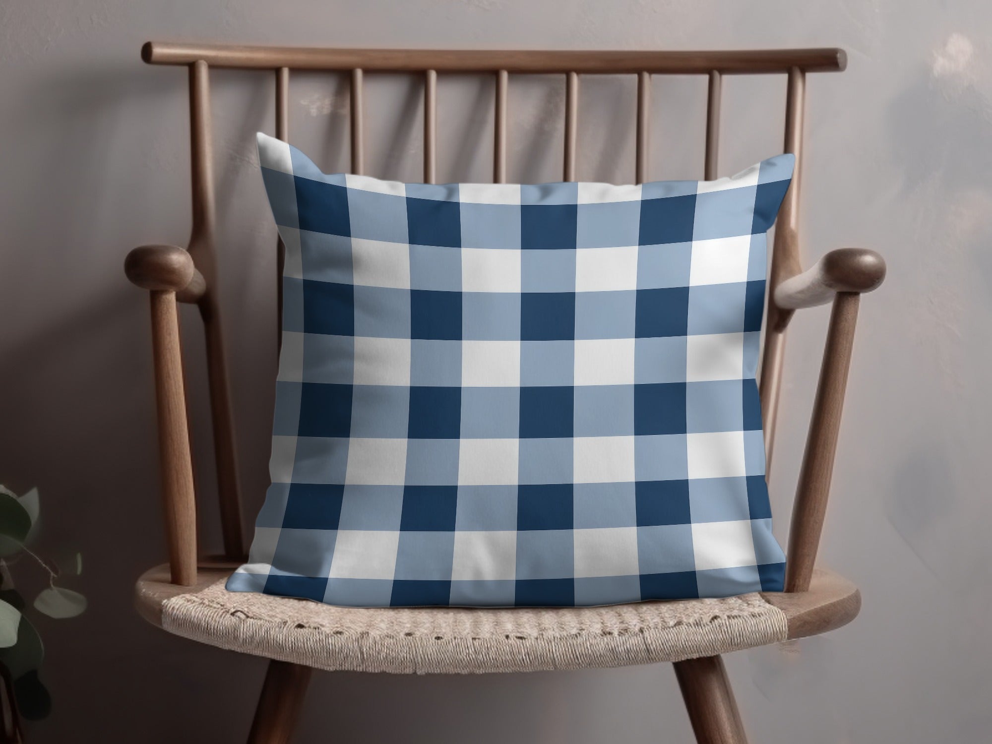 Blue and White Checked Decorative Cushion Pillow