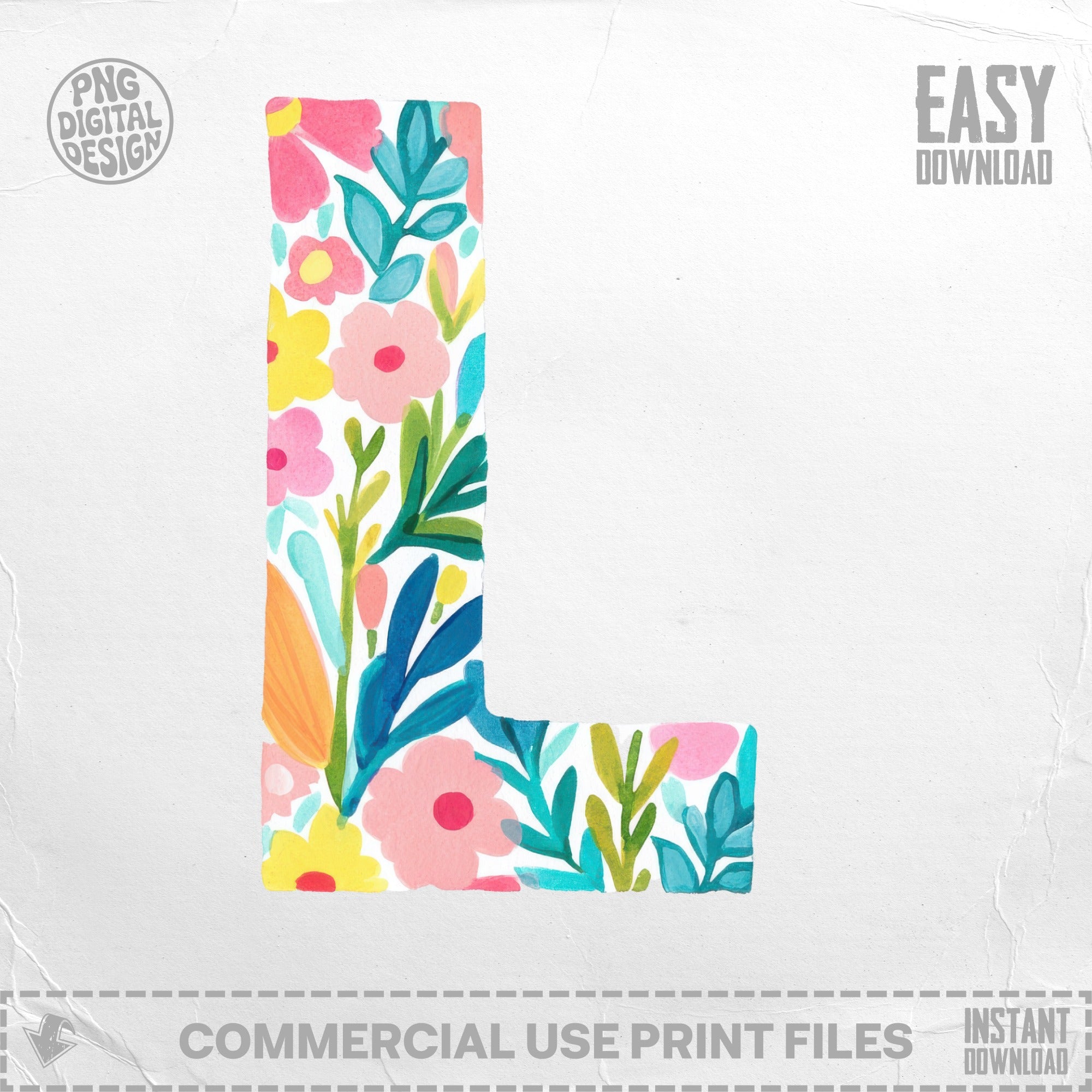 Floral letter L with easy download and commercial use print files text.