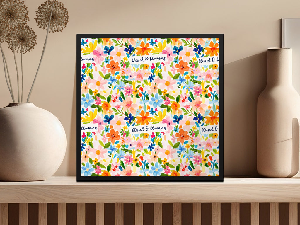 Blessed and Blooming Floral Pattern Wall Art Print