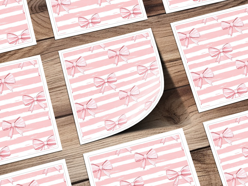 Pink Bow Stripes Pattern Sticker Sheet for Craft Projects