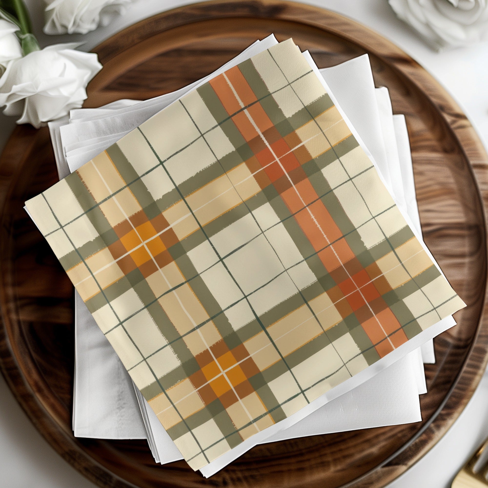 Elegant Autumn Plaid Print Home Decor Accent Napkins