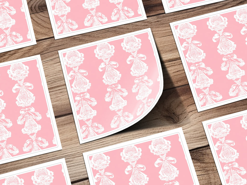 Elegant White Lace and Ribbons on Pink Greeting Cards