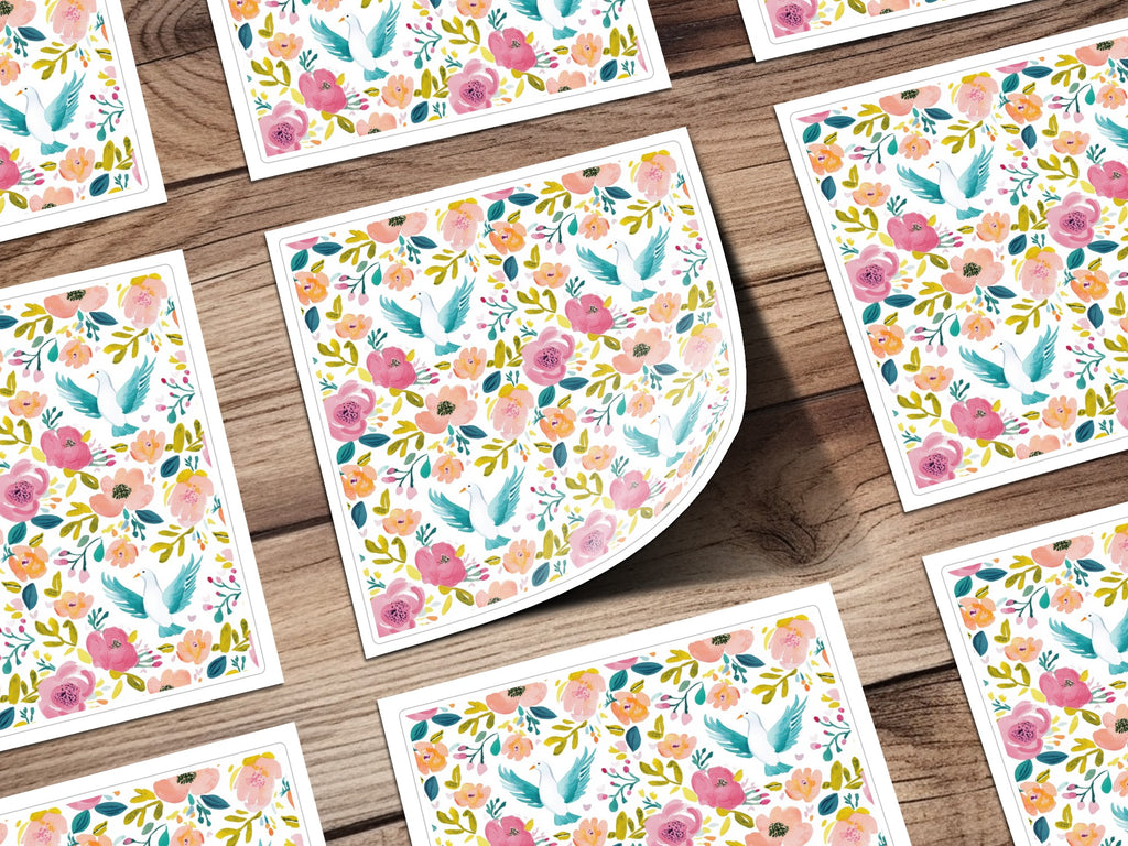 Colorful Floral and Bird Design Sticker Sheet