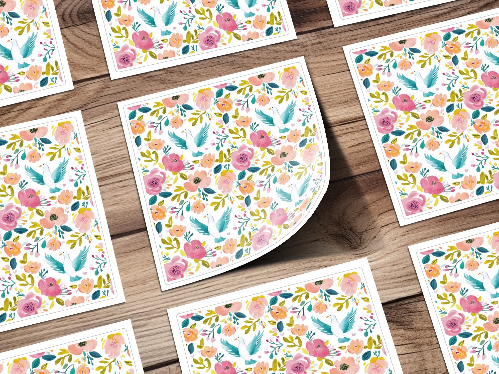 Colorful Floral and Bird Design Sticker Sheet