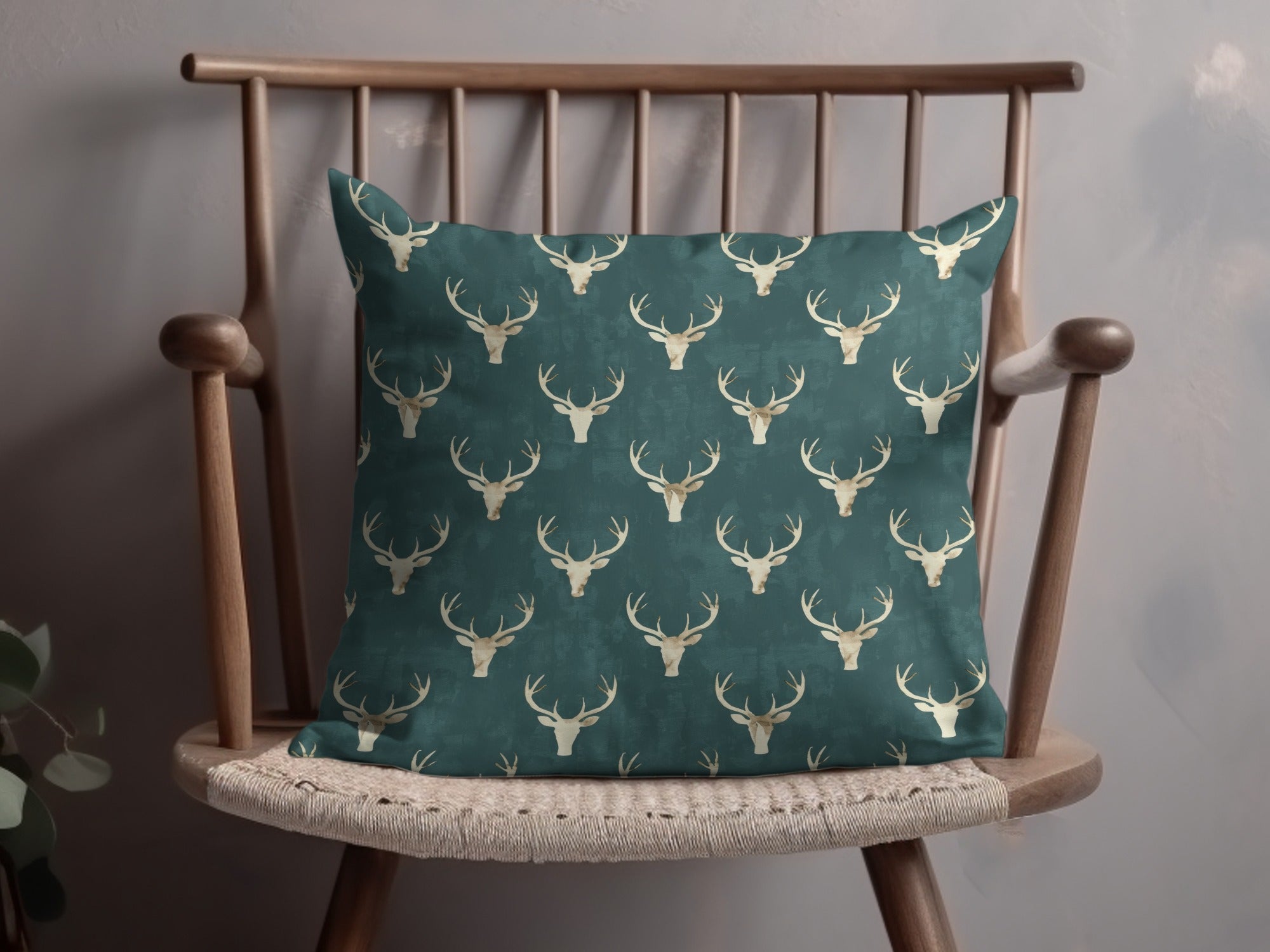 Elegant Navy Blue Cushion with Deer Antler Pattern Pillow