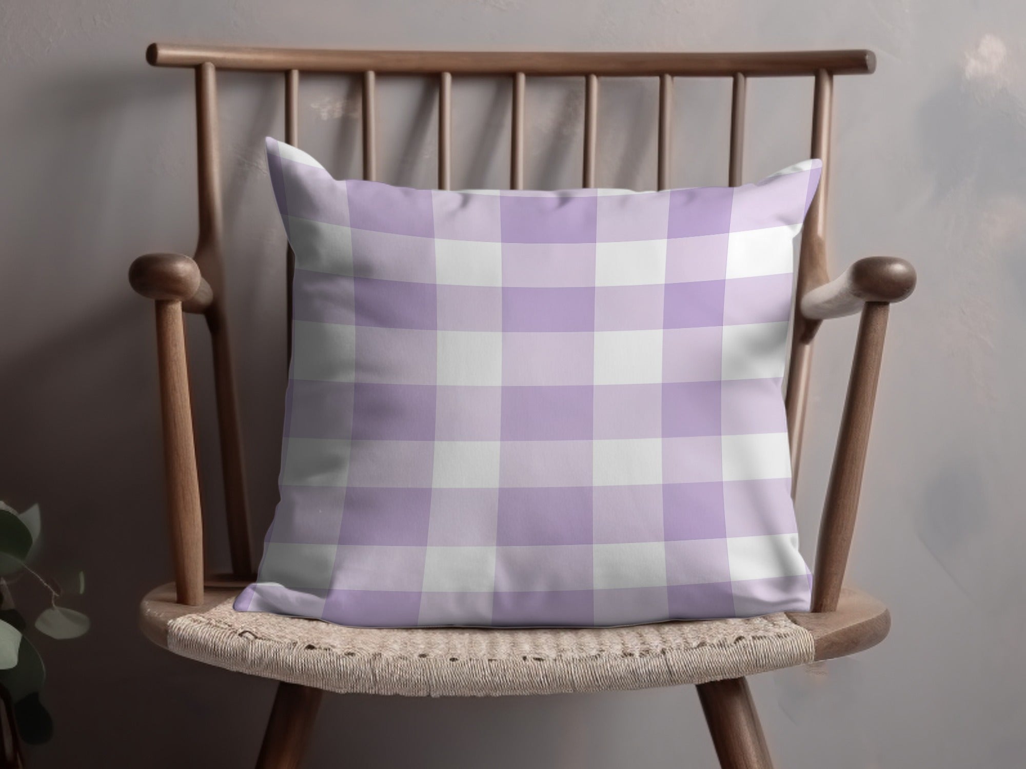 Lavender and White Checkered Decorative Throw Pillow