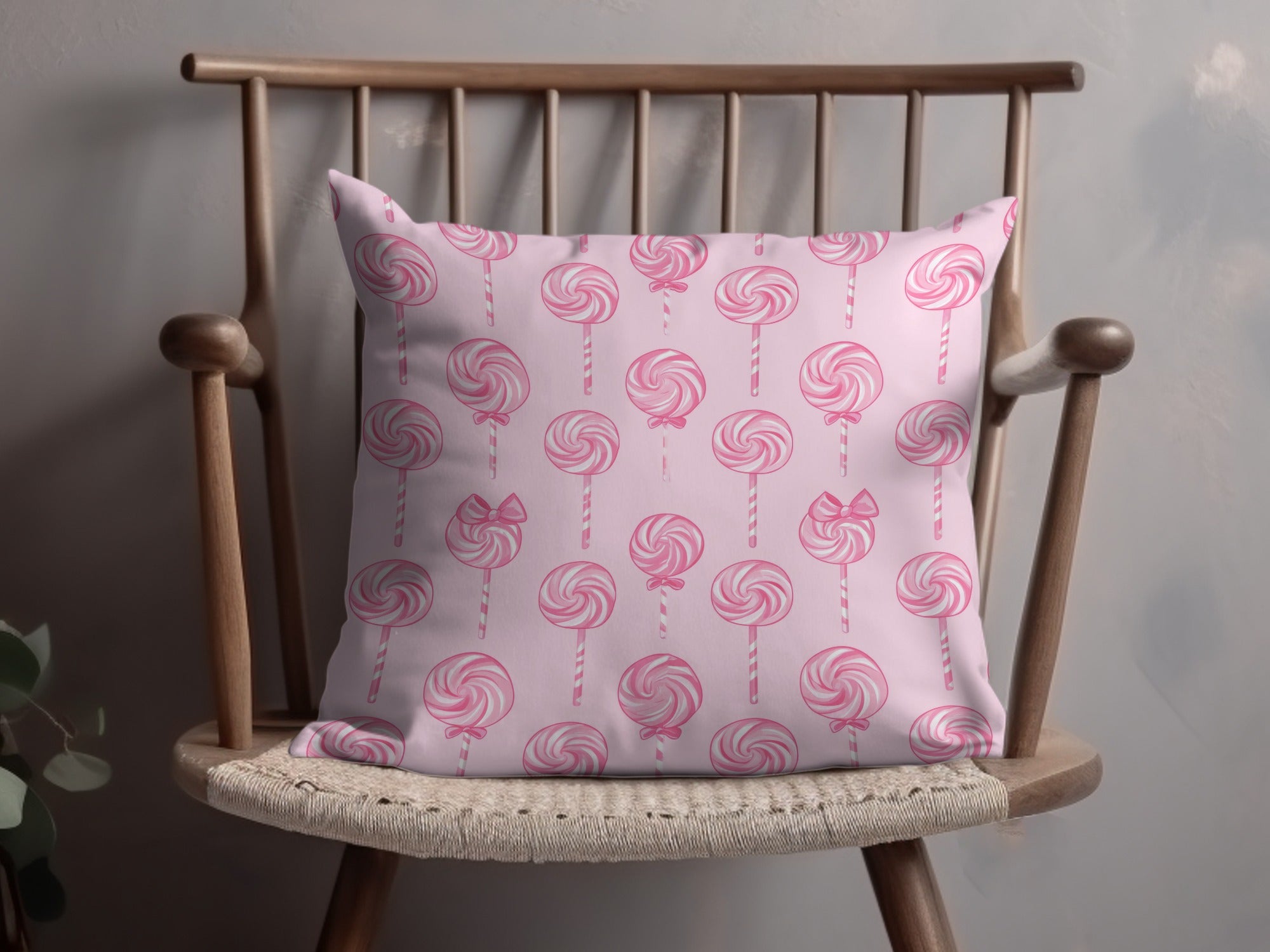 Pink Lollipop Pattern Decorative Pillow for Sweet Nursery Decor