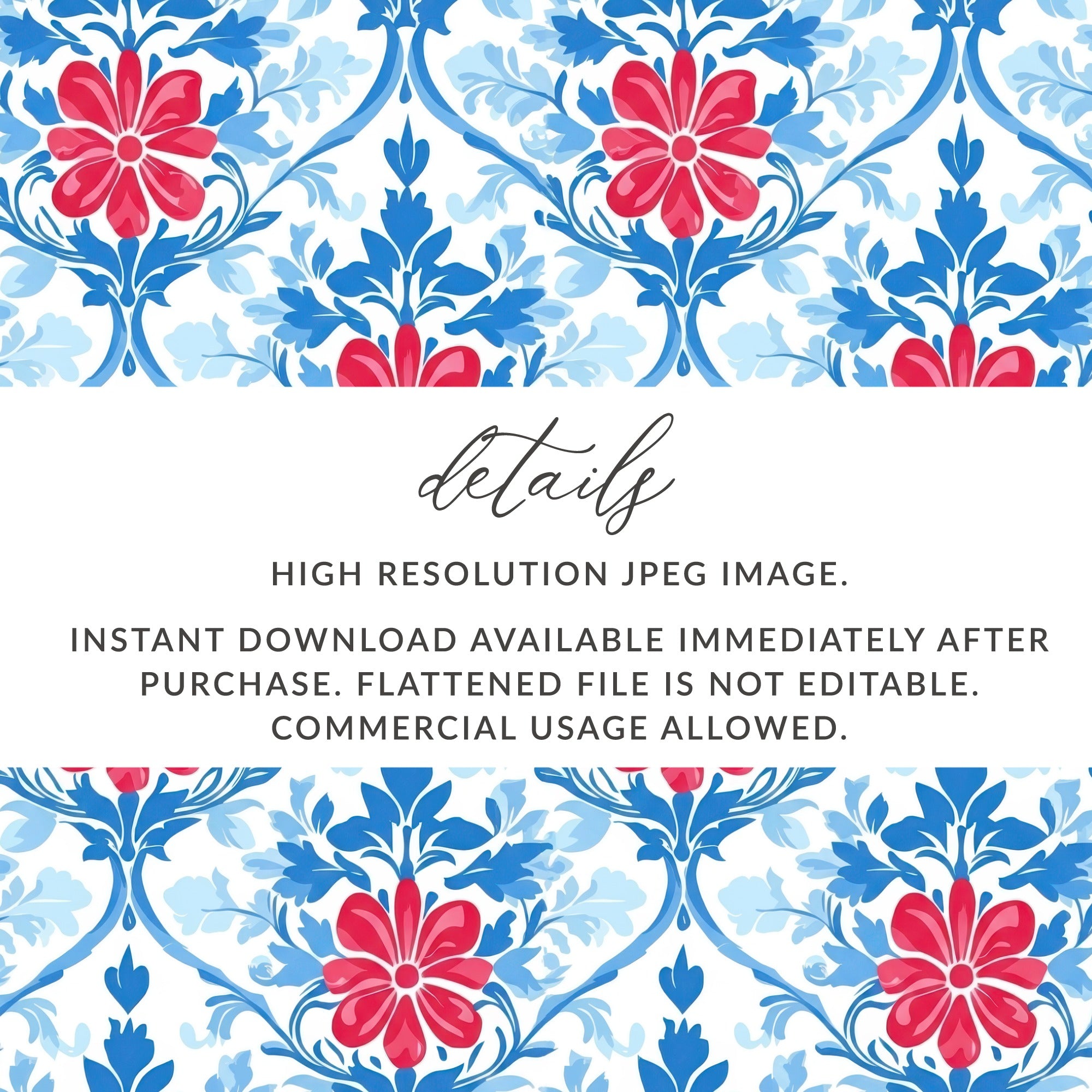 Floral pattern with text details about digital download.