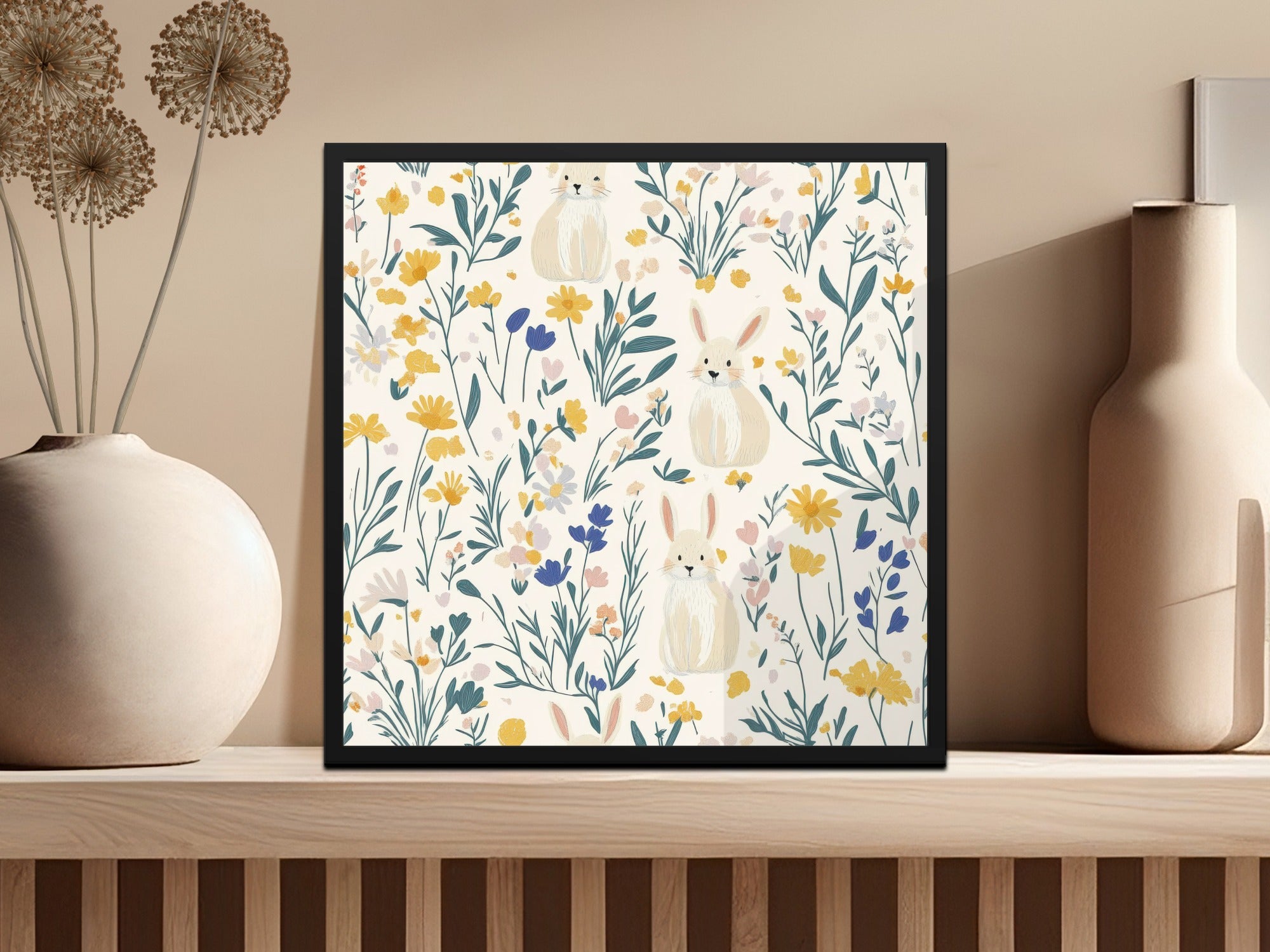Cute Bunny and Floral Pattern Wall Art Decor
