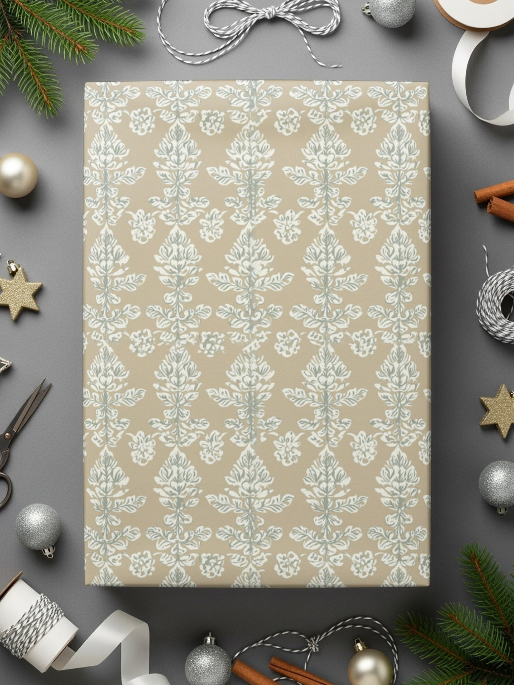 Elegant Beige Gift Box with Floral Design wrapping paper