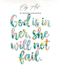Watercolor clip art: "God is in her, she will not fail."