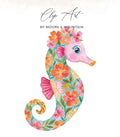Floral seahorse clip art with "Clip Art by Moore & Mountain" text.