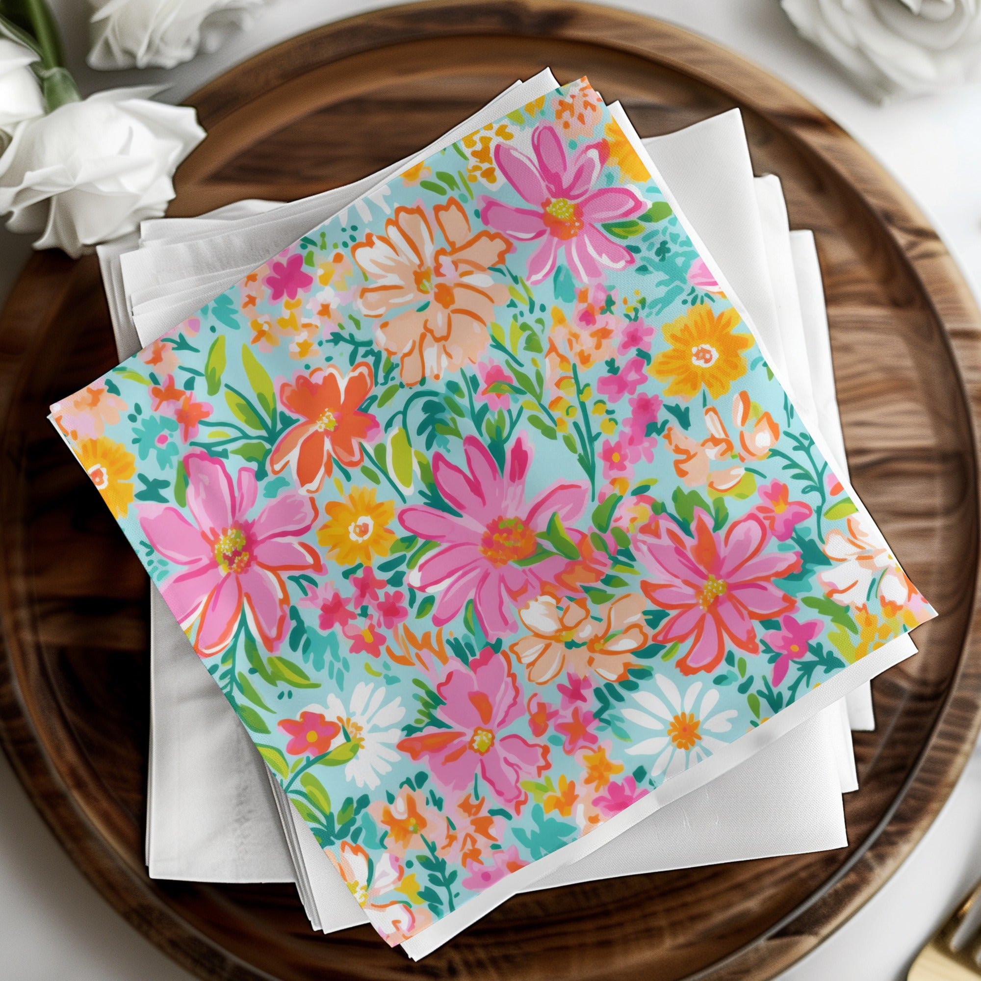 Vibrant and Colorful Floral Design Napkin Product