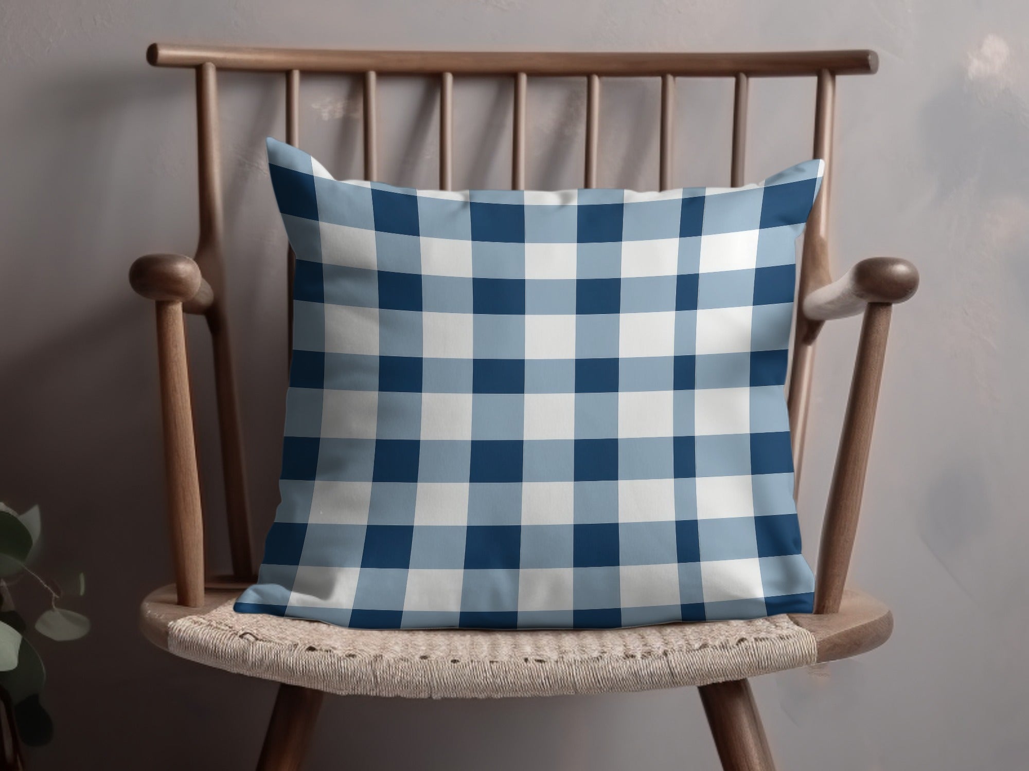 Blue and White Checkered Decorative Pillow Product