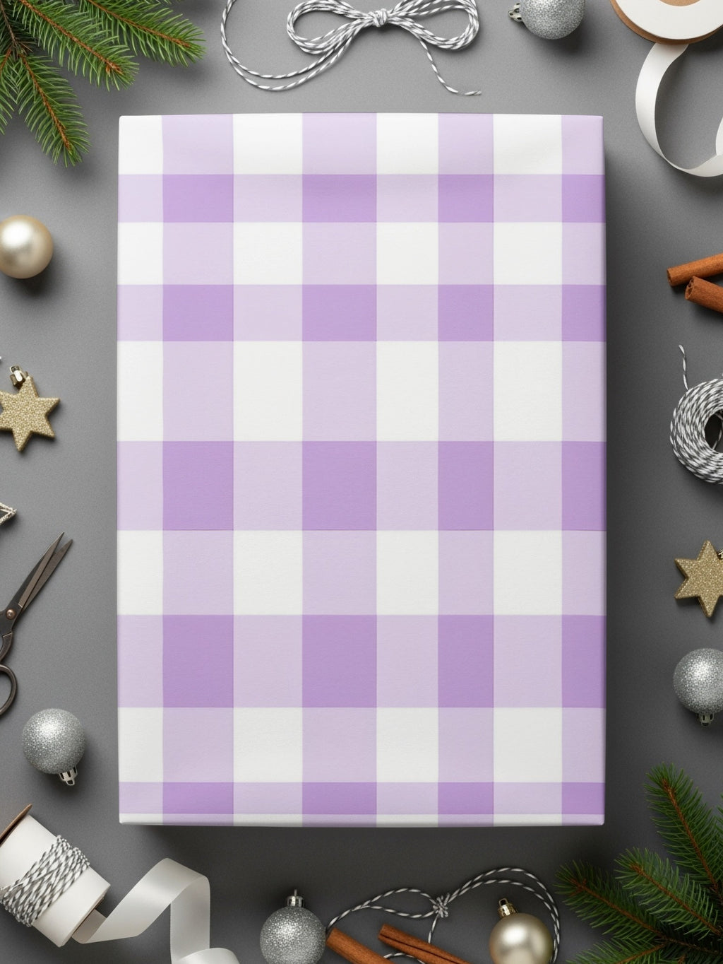 Lavender White Checked Wrapping Paper for Gift Wrapping