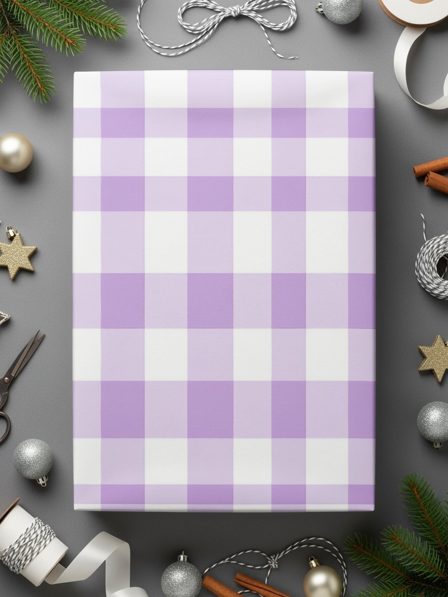 Lavender White Checked Wrapping Paper for Gift Wrapping