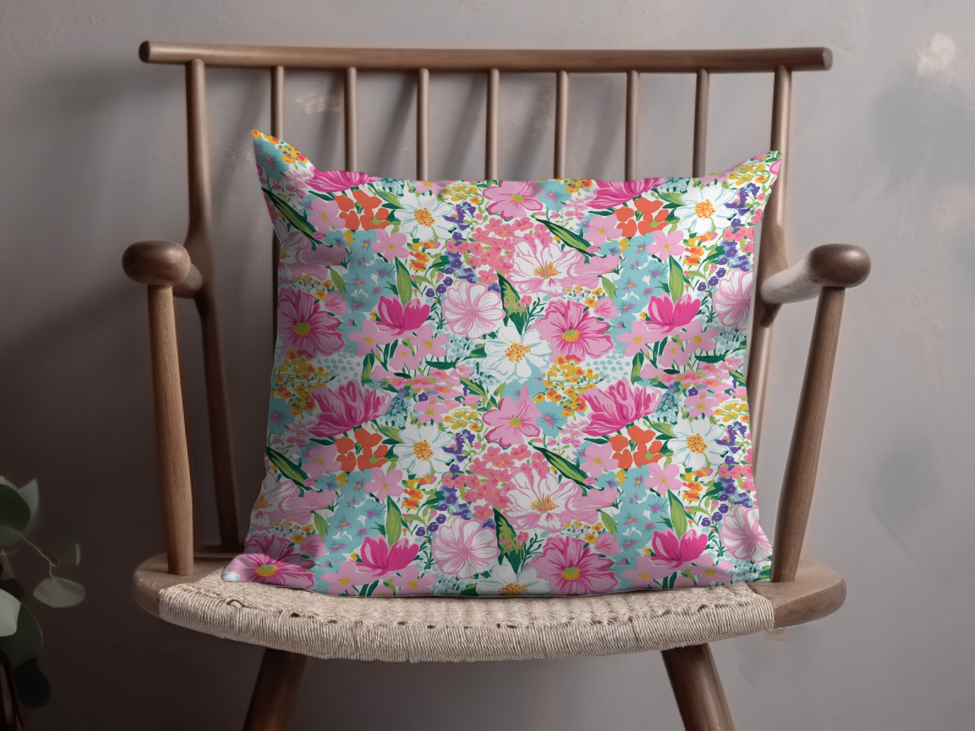 Colorful Floral Pattern Throw Pillow for Home Decor
