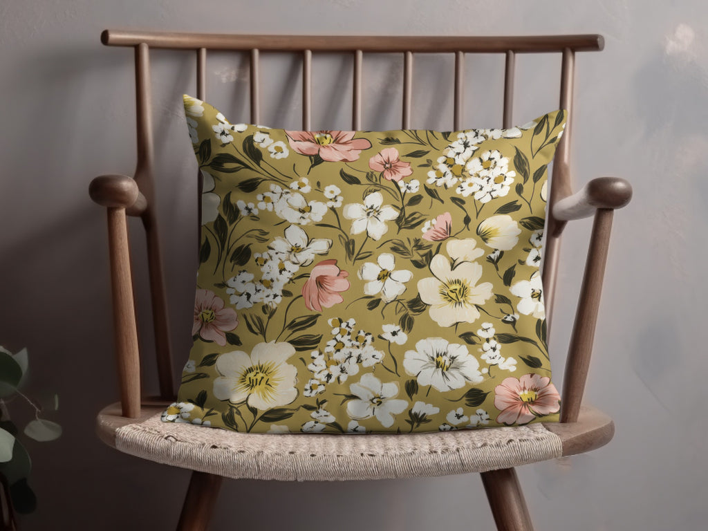 Floral Pattern Throw Pillow with Vibrant Spring Blossoms