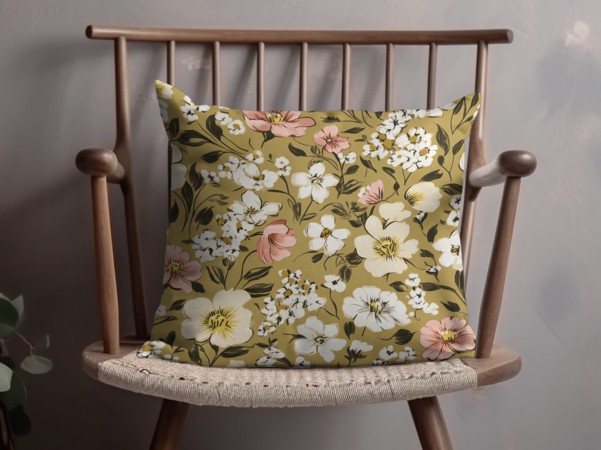 Floral Pattern Throw Pillow with Vibrant Spring Blossoms