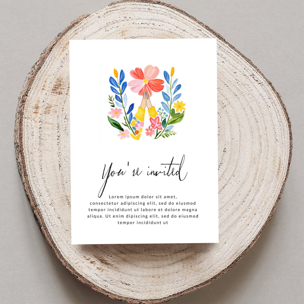 Invitation with floral illustration and placeholder text, "You're invited."