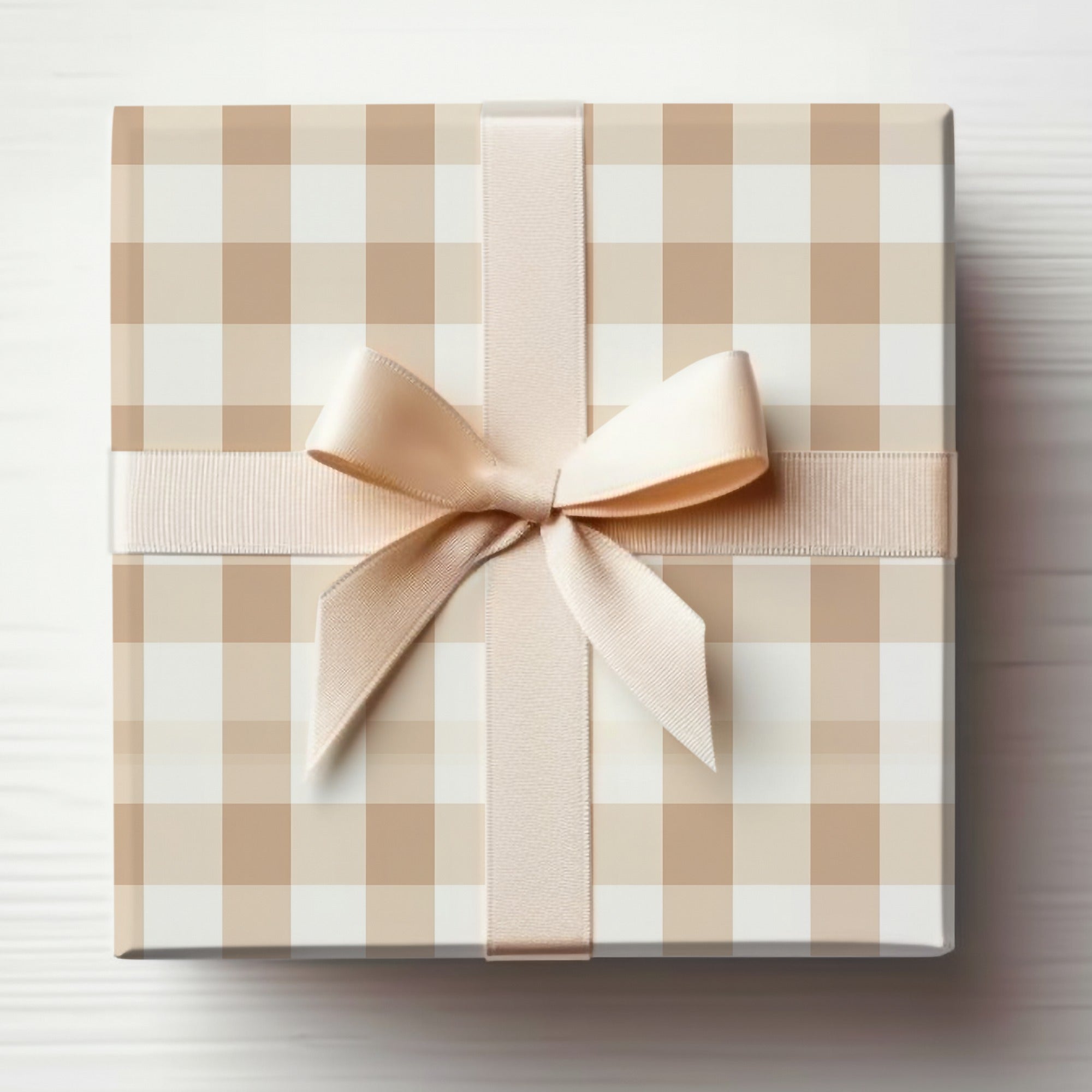 Beige Checkered Gift Box with Ribbon Product