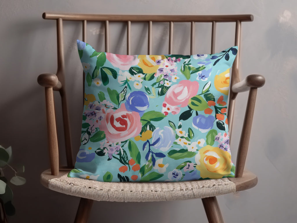 Blue Abstract Floral Seamless Pattern Digital Paper, Acrylic Spring Ditsy Flower Background, Fine Art Floral, Modern Gouache Painted Design