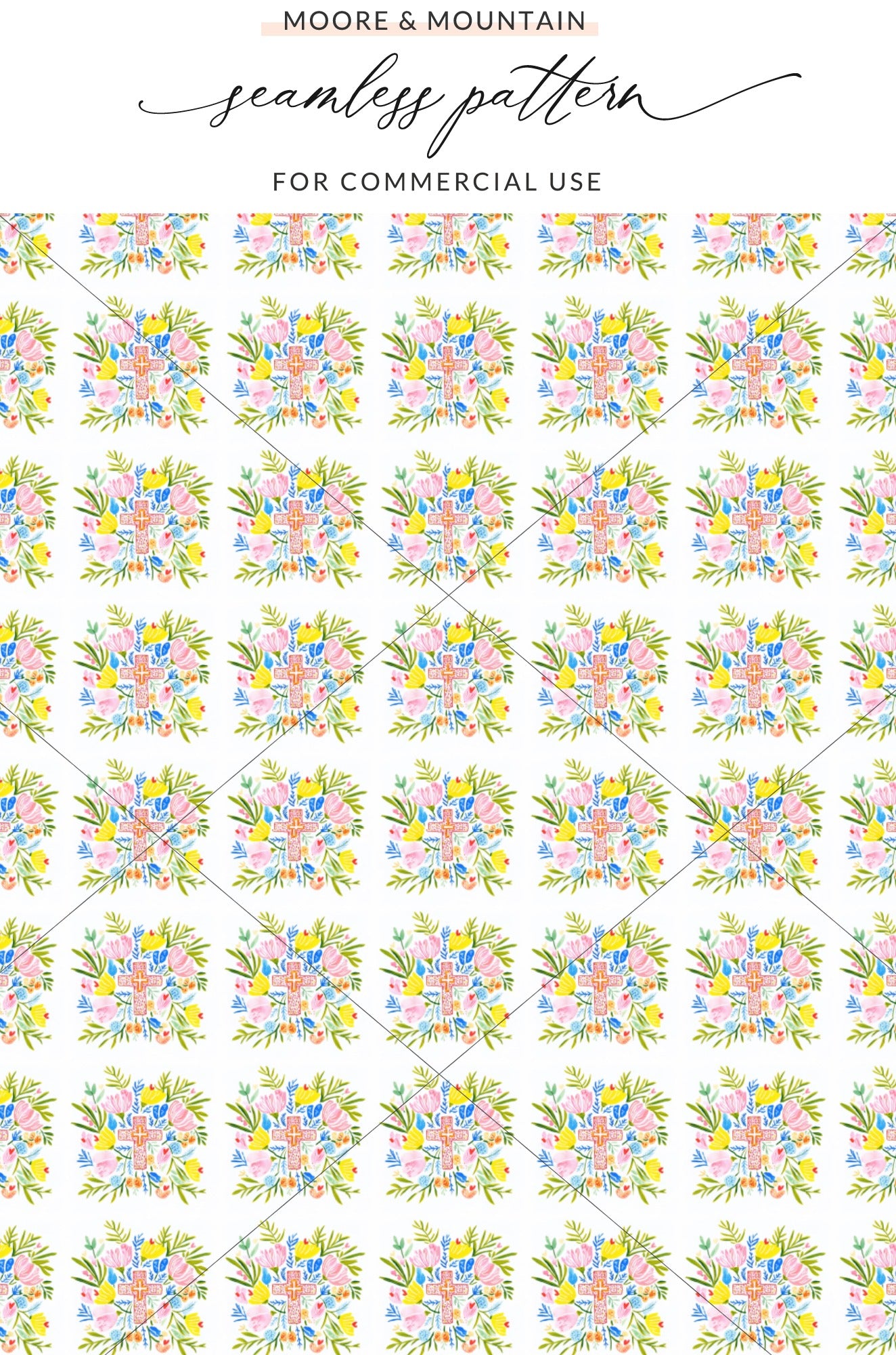 Watercolor Floral Cross Seamless Pattern Vibrant Design product type
Floral Pattern, Cross Design, Seamless Repeat, Watercolor Art, Spring Flowers, Easter Theme, Digital Paper, Fabric Print, Christian Cross, Hand Drawn, Pink Yellow, Blue Green, White Background, Religious Design, Flower Pattern, Graphic Design, Craft Supply, Spiritual Art, Textile Print, Artistic Pattern