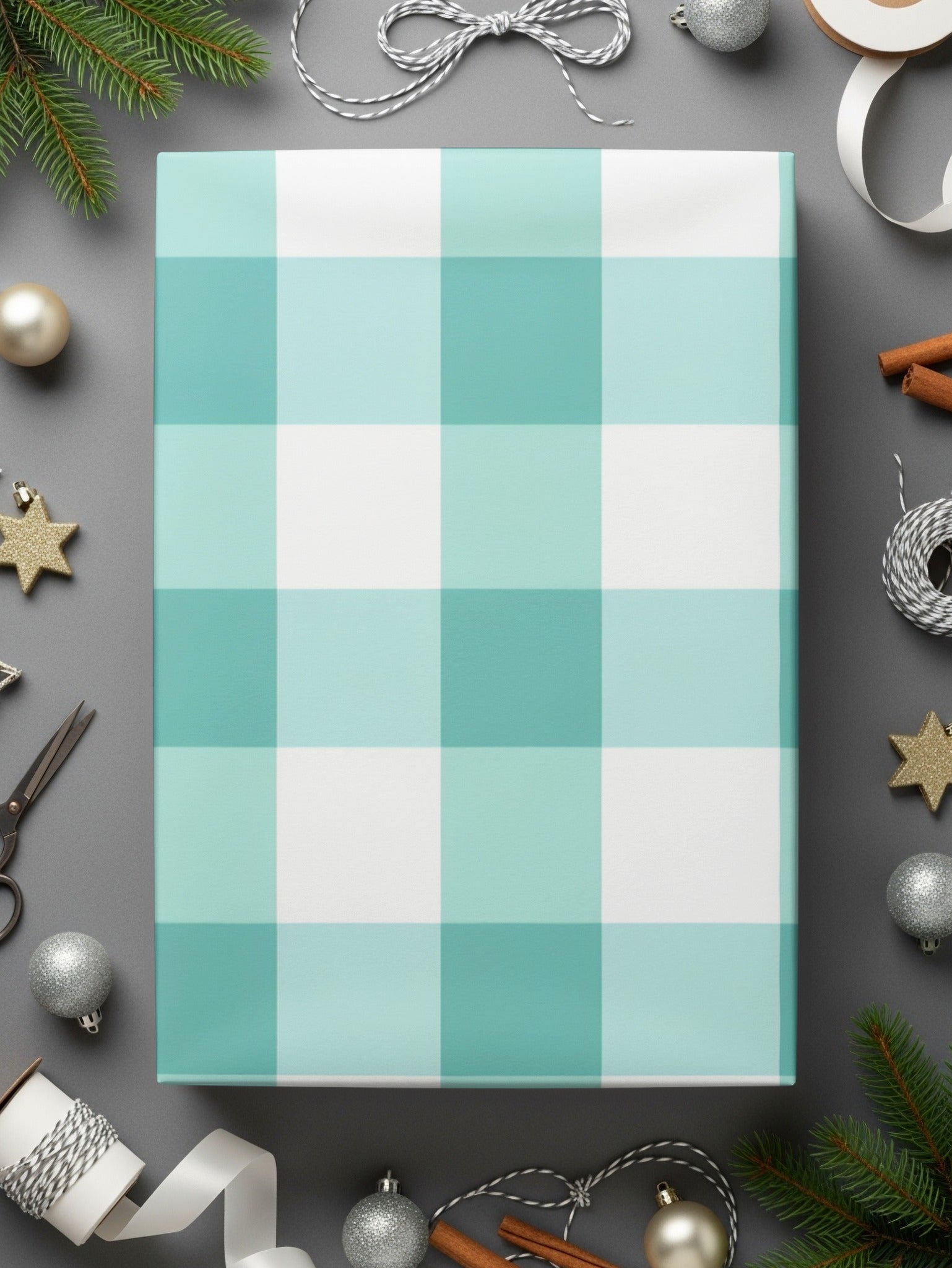 Mint and White Checkered Wrapping Paper for Gifts