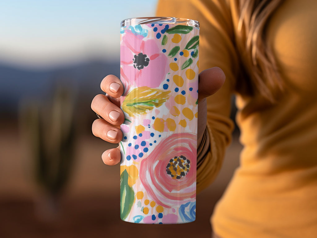 Pink Acrylic Seamless Pattern, Abstract Floral Digital Paper, Fine Art Floral Digital Print, Spring Ditsy Gouache Art Download