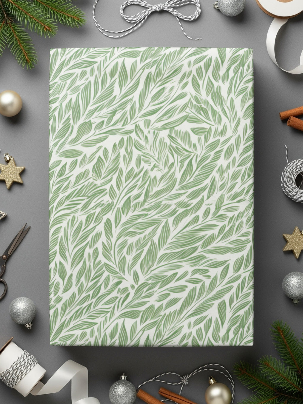 Elegant Green Leaf Pattern Gift Wrapping Paper