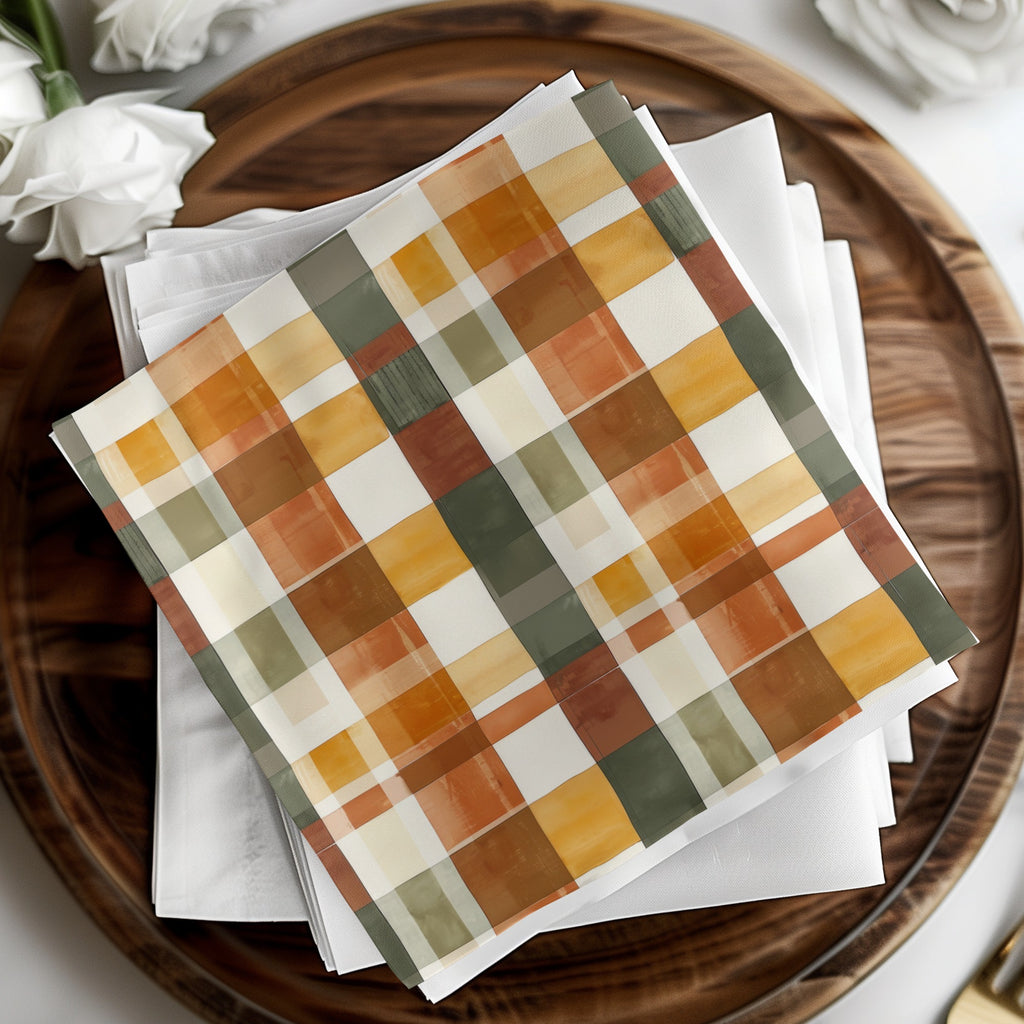 Autumn Plaid Checkered Pattern Disposable Napkins