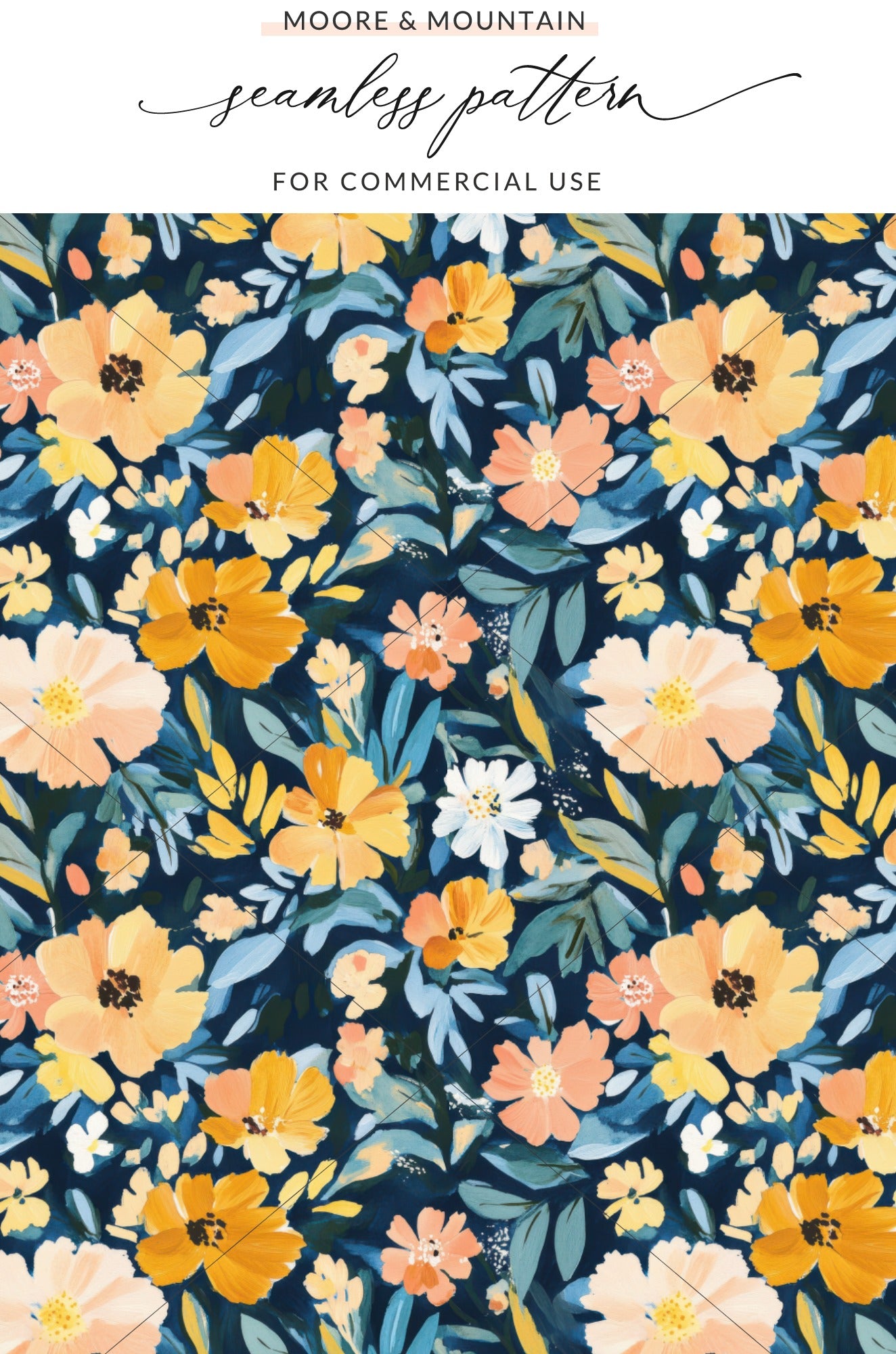 Moore Mountain Floral Seamless Pattern for Commercial Use