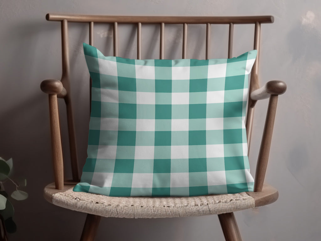 Green and White Checkered Design Decorative Pillow