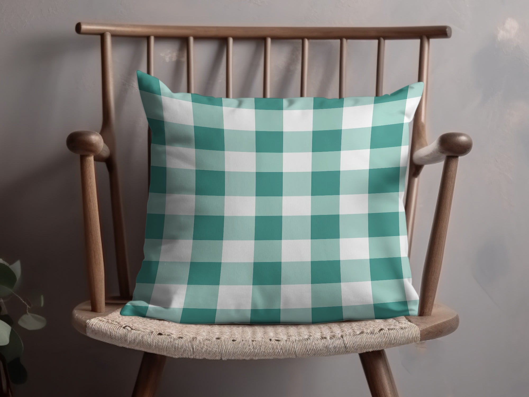 Green and White Checkered Design Decorative Pillow