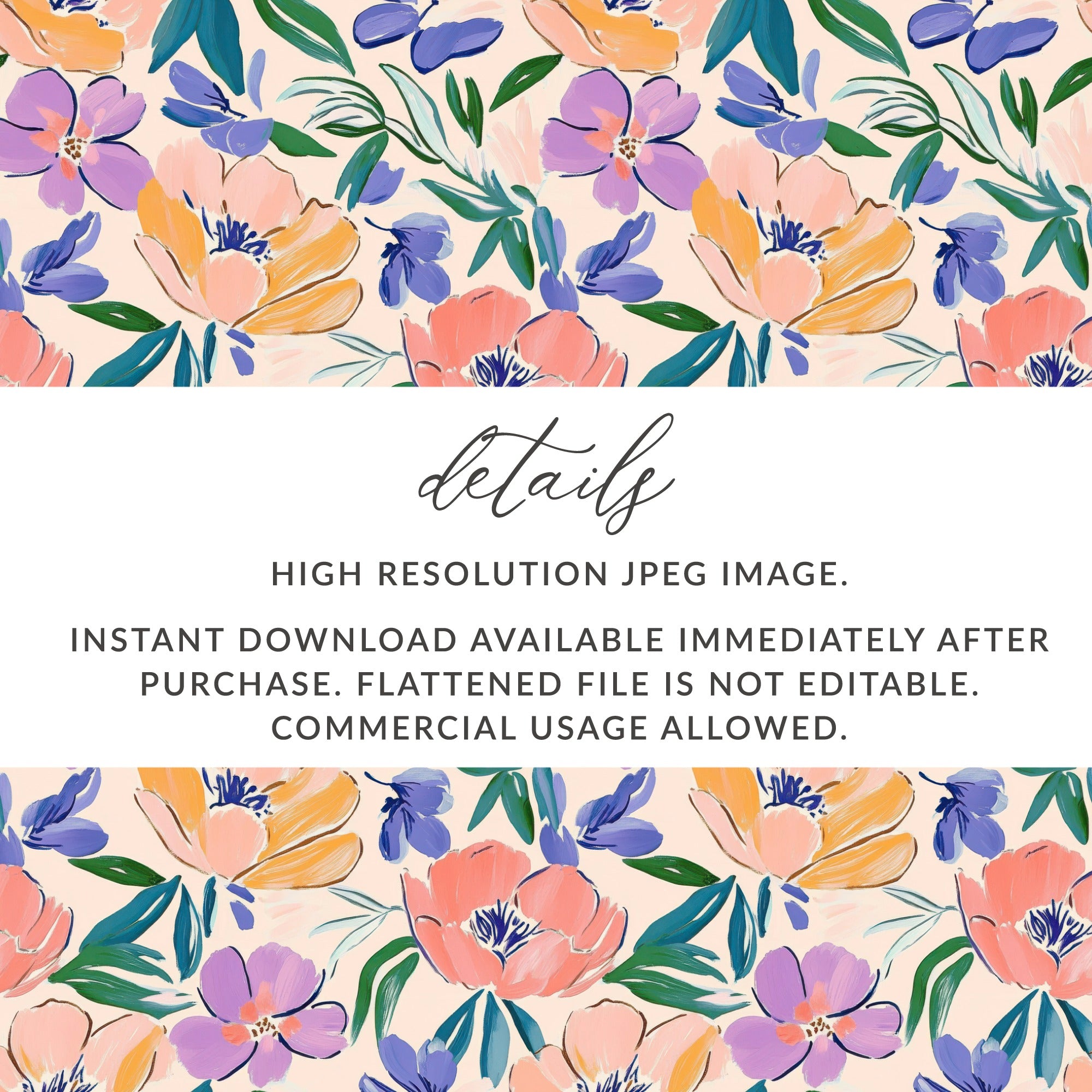 Floral pattern with text "details" and download information.