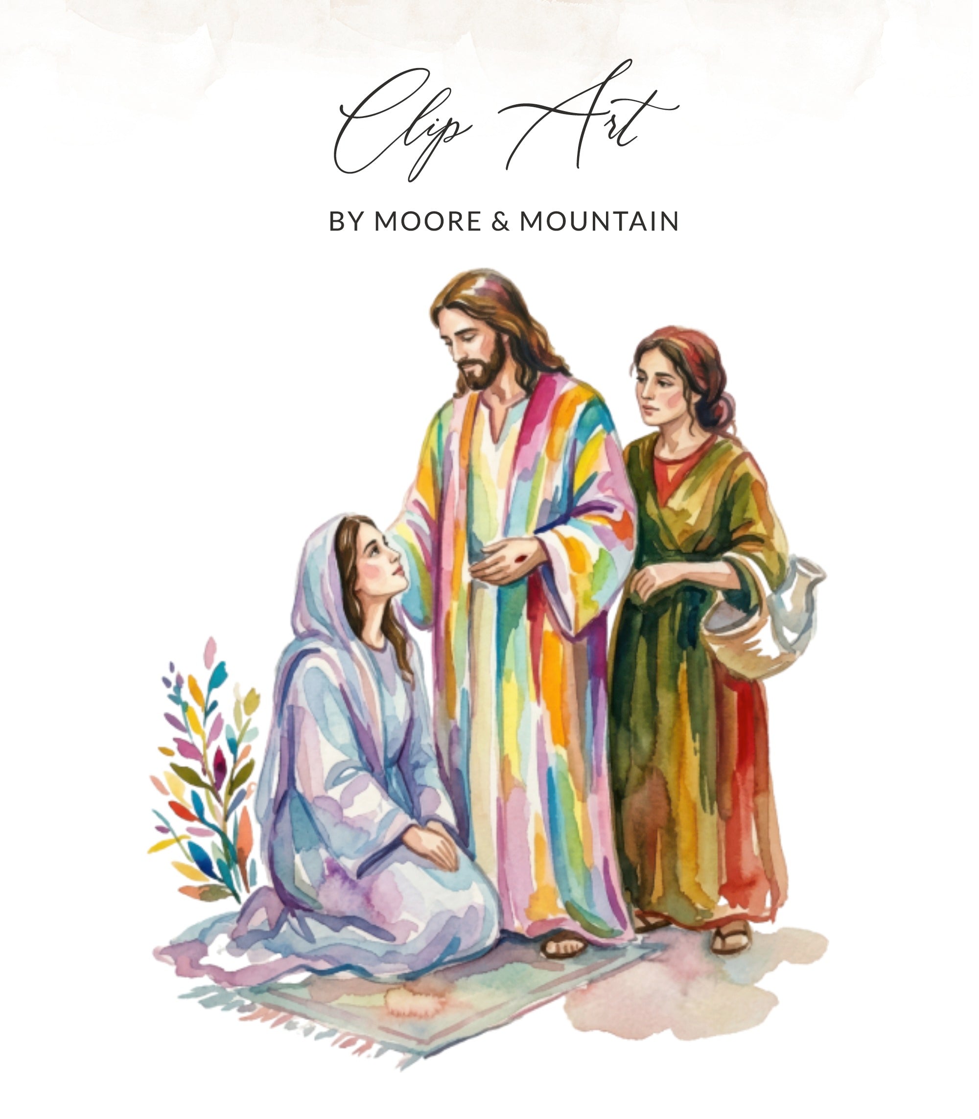 Jesus blesses a kneeling woman with two onlookers nearby.