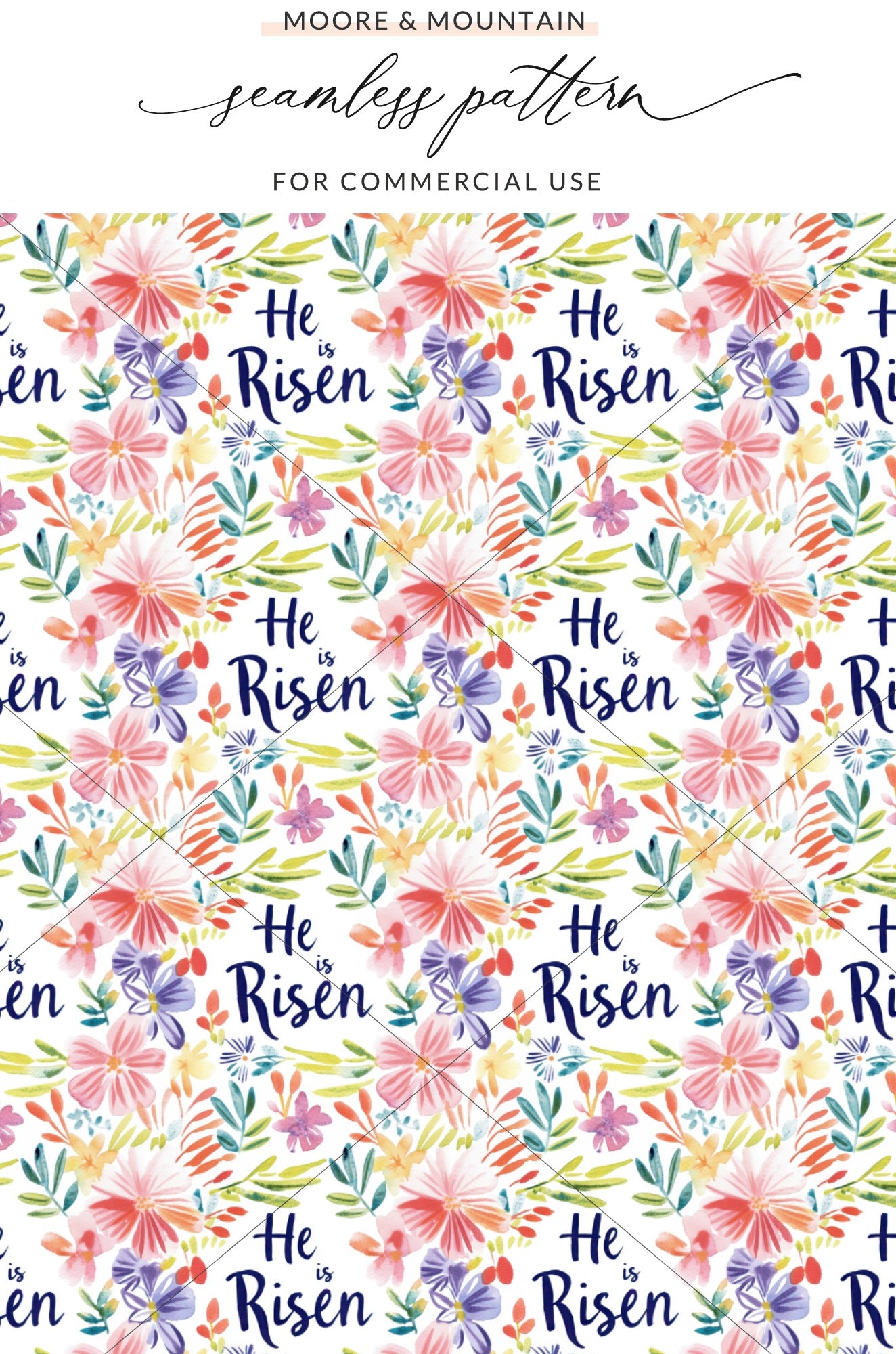 He Is Risen Floral Seamless Pattern for Commercial Use