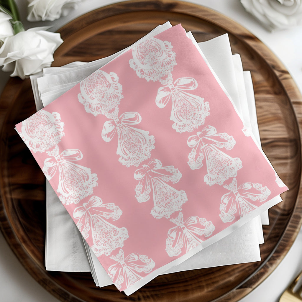 Elegant Pink Floral with Bow Patterned Napkin Set