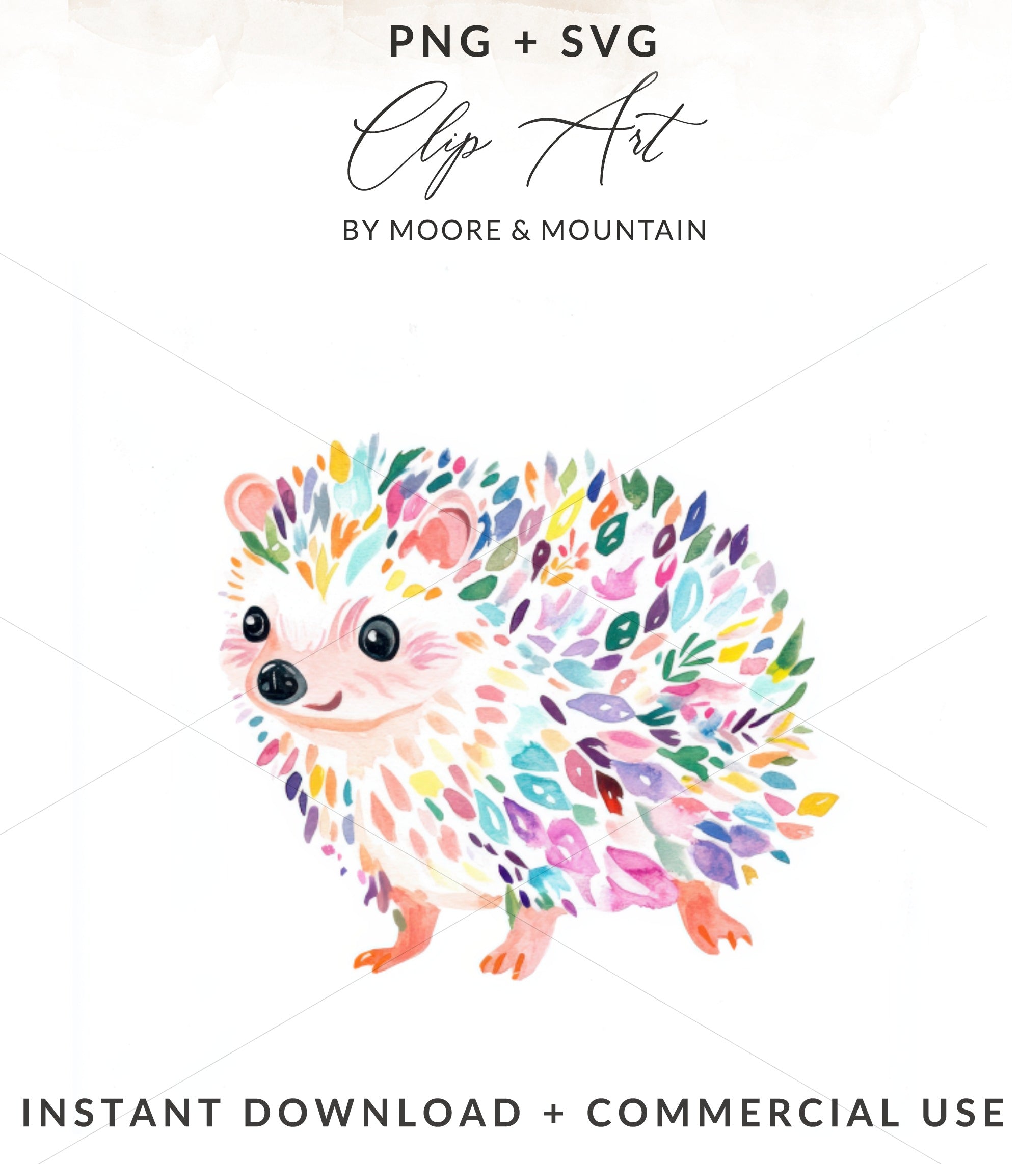 Watercolor hedgehog clip art with colorful leaves for sale as instant download.