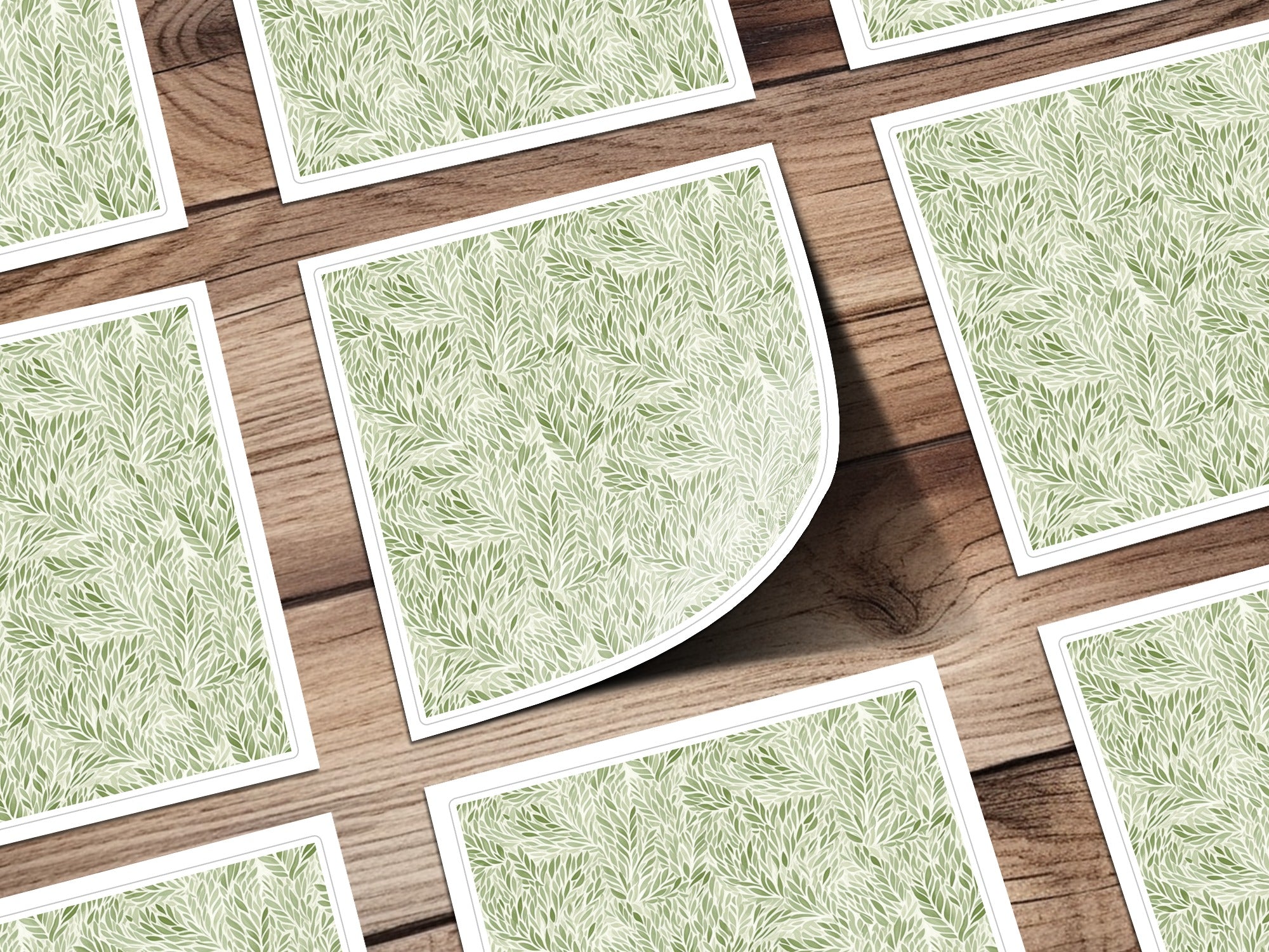 Botanical Leaf Pattern Green and White Sticker Sheets