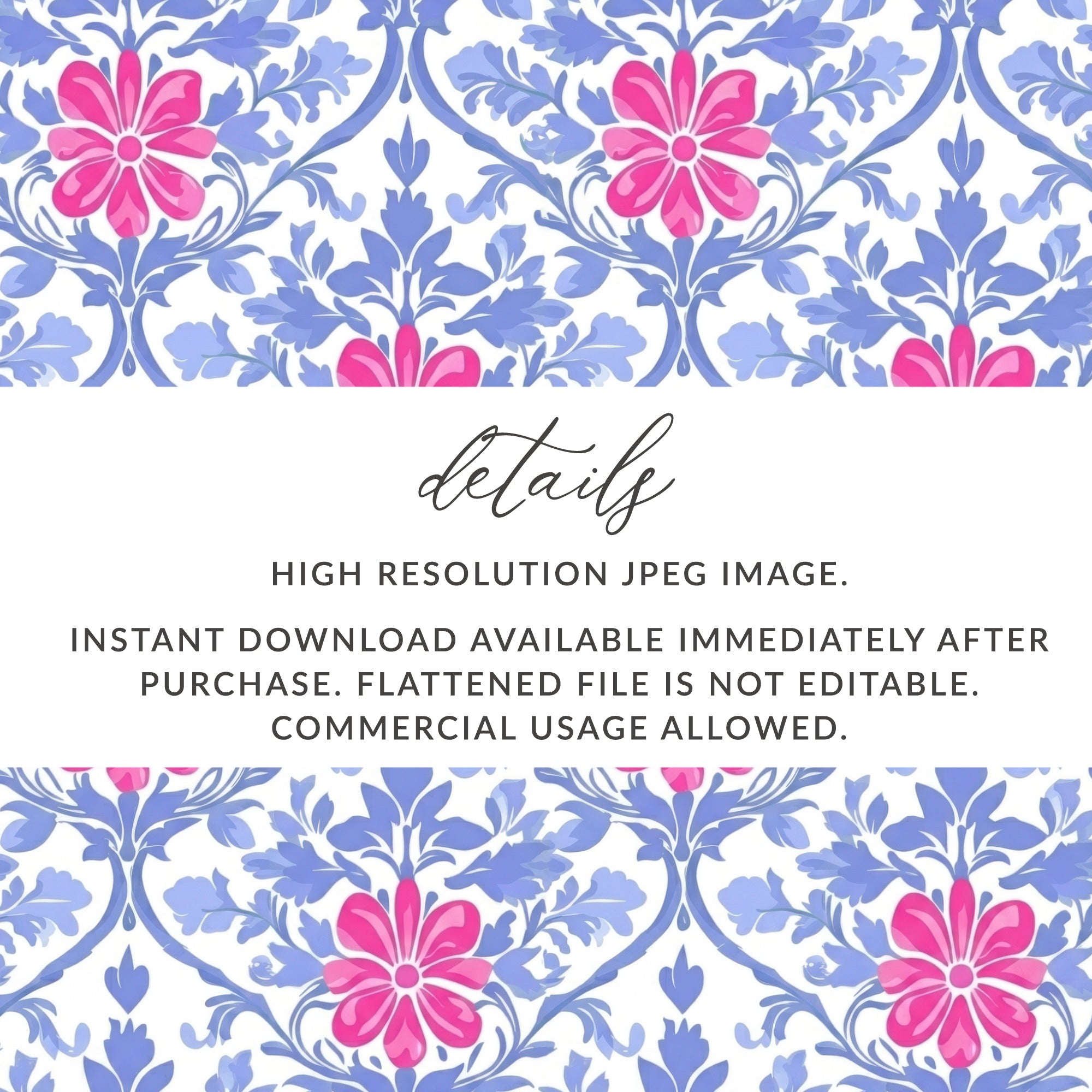 Floral pattern with text about instant download.