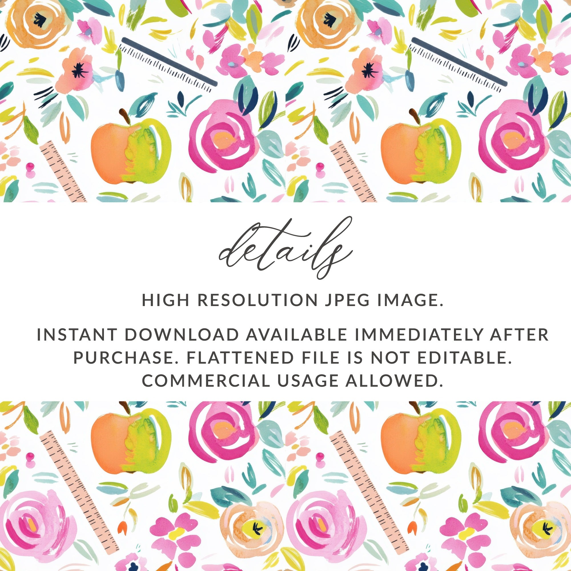 Watercolor Floral and Apple School Supply Print Product