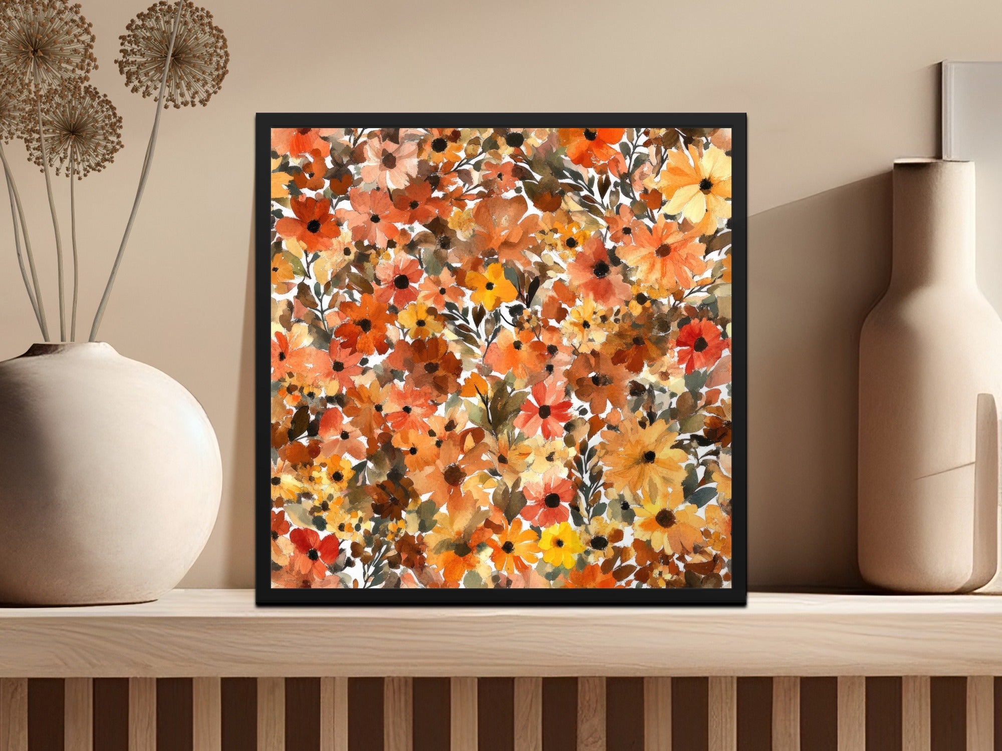 Vibrant Autumn Floral Art Print for Home Decoration