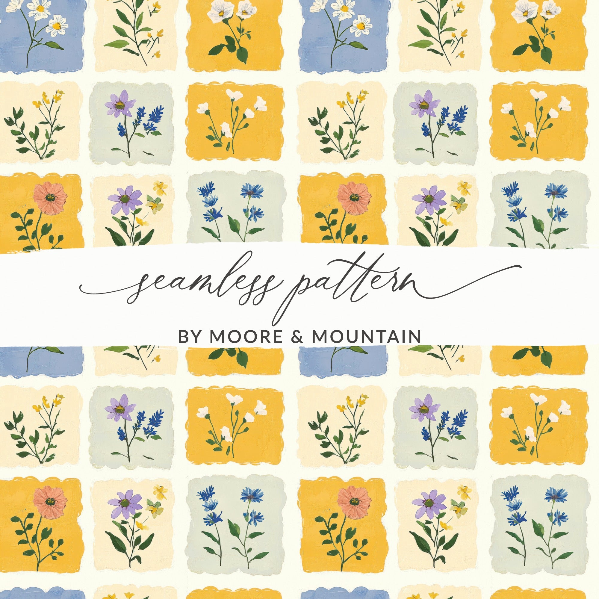 Colorful botanical squares seamless pattern product type