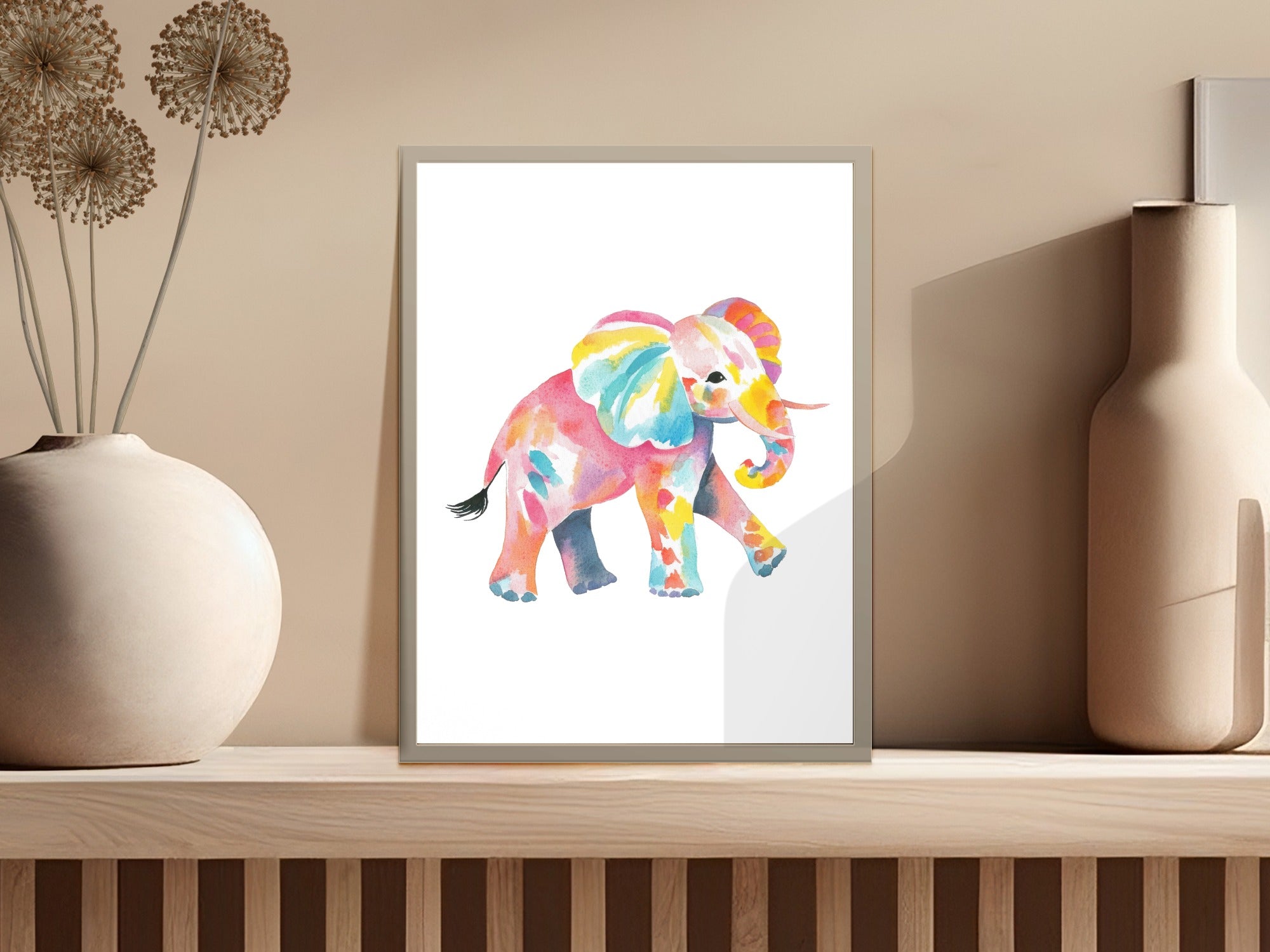 Watercolor Elephant SVG PNG Digital Download, Colorful Baby Animal Art, Nursery Decor Cricut Silhouette Cut File, Kids Room Sublimation SVG
