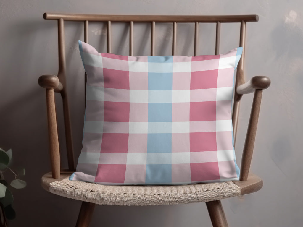 Pastel Blue and Pink Checkered Decorative Pillow
