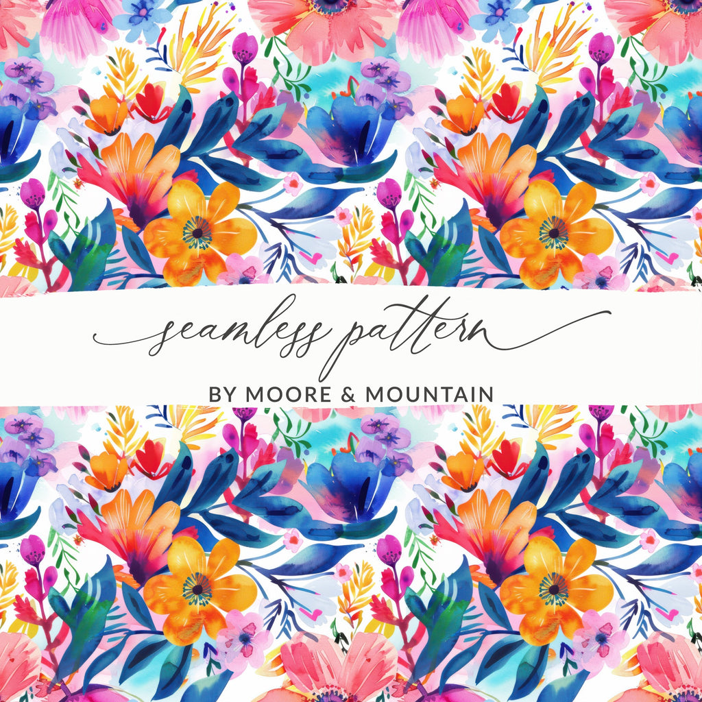 Vibrant Floral seamless pattern BY MOORE & MOUNTAIN product type
seamless pattern, watercolor floral, vibrant flowers, colorful design, abstract art, botanical print, Moore Mountain, digital paper, fabric design, surface pattern, artistic print, summer flowers, spring blooms, bright colors, artistic pattern, nature inspired, hand painted, floral artwork, textile pattern, creative design